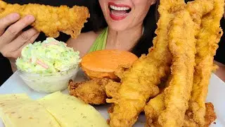EATING FRIED POLLOCK FISH COLESLAW FRIED OYSTERS CHEESE ASMR MUKBANG OMAD CRUNCHY EATING NOISES