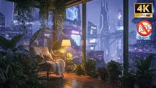 Lofi Cabin &ndash; The Reading Nook Above the Neon City | Rain Ambience & Relaxing Beats | 4K