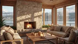 Smooth Jazz by the Alpine Lake 🔥 Fireplace Ambience for Focus, Relaxation & Calm Winter Nights