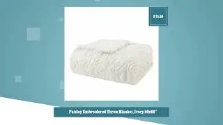Paisley Embroidered Throw Blanket, Ivory 50x60