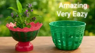 Amazing Plastic Cane Basket Making | DIY Flower Basket from Waste Plastic Bottle 🌸 #DIY