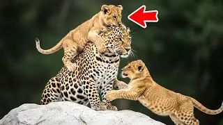 Leopard Raises Two Lion Cubs But When They Grew Up, The Impossible Happened!