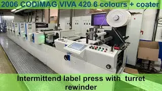 Codimag VIVA 420 6 colours + coater intermittent  label press with turret rewinder