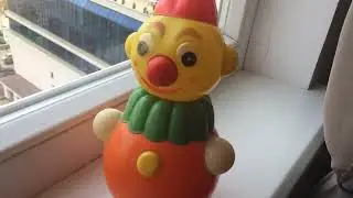 Vintage Celluloid Roly-Poly Clown Doll Musical Rocking Doll Toy USSR 1960s