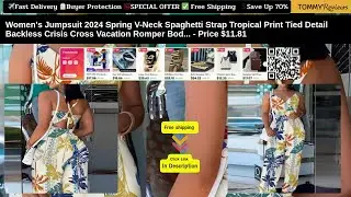 Women's 2024 Jumpsuit: V-Neck Tropical Backless Crisis Cross Romper #ResortWear