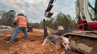 Putting up cross ties for cow pasture fence. #dingo #takeuchi #excavator 