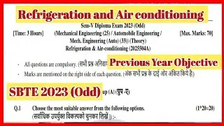 !! RAC 2023 (Odd) !! Refrigeration and air conditioning!!Mechanical Previous Year!! #sbtebiharexam