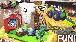 Toy Trains: NEW Thomas and Friends Trackmaster Twisting Tornado Set! Monster Jam Truckin' Pals