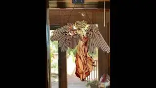Guardian Angel with rose stained glass Tiffany