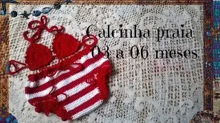 Calcinha praia infantil em crochê - 03 a 06 meses