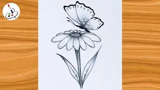 How to draw a Butterfly on Flower||Simple Pencil Sketch||Easy Drawing ideas for Beginners 