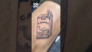 Camel brand cigarette tattoo with detailed linework and dotwork