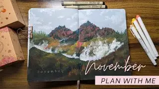 🍁🍂🍃November 2024 bullet journal setup & flip through | autumn landscape & leaves | bujo plan with me