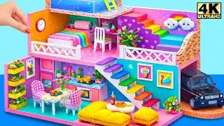 DIY Miniature Cardboard House 💖 Build 3-Story Vacation House with Rooftop Pool and Family Garage