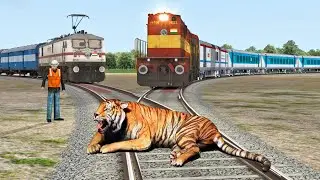 GIANT TIGER AT THE DANGEROUSLY RAILWAY CROSSING VS TRAINS | STOPS THE TRAIN | BeamNG.Drive