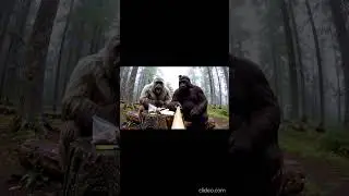 Bigfoot and Yeti getting high in the woods
