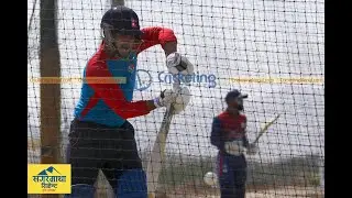Gyanendra malla bats during a training session in oman