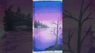 Moonlight drawing with oil pastels easy | Purple night sky drawing #shorts