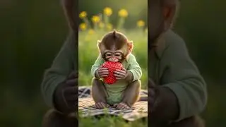 Cute Baby Monkey Eating Strawberry 🍓 | Adorable Snack Time Fun #babymonkey #cuteanimals #strawberry
