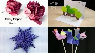 4 Easy Paper folding Craft - Origami ideas Flower, snowflake, postcard, chicken #44
