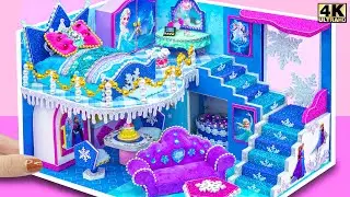 Make Elsa Miniature Frozen Dollhouse with Ice Bedroom for Two ❄️👑 | DIY Miniature Cardboard House