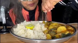 Aalu baigan with rice and lemon | MUKBANG | Let’s eat with me SM