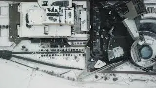 Horizontal panorama of the winter city. Aerial view of city at winter night. Amazing winter