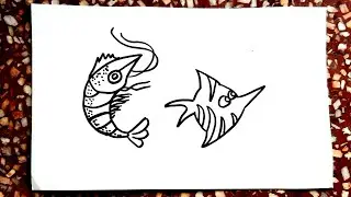 Hello Fan Kids // How To Draw A Simple Shrimp AnD Cute Fish // step by step