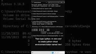 How to Create Python Virtual Environment using Command in Command Prompt Microsoft Windows #tips