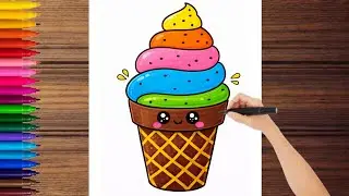 Easy 🌈Rainbow Cup Cake Drawing Step By Step Tutorial For Kids | Kids Drawing Easy #rainbowcake