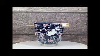 White Rabbit With Sakura Blossoms Ceramic Donburi Ramen Bowl With Chopsticks Set