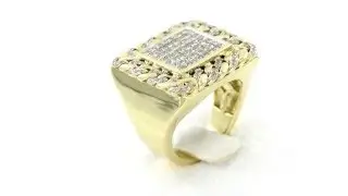 Princess Cut Mens Ring 10K Yellow Gold Miami Cuban Design Custom Micro Pave 24mm