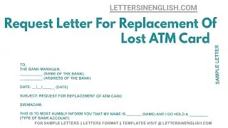 Request Letter For Replacement Of Lost ATM Card - Letter to Bank for Lost ATM Card Replacement