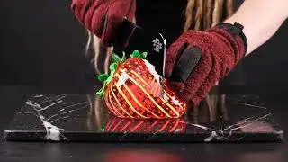 Maximum ASMR Cut and scrape glossy red vinyl glass strawberry 🍓 #asmr #ai #aiasmr 