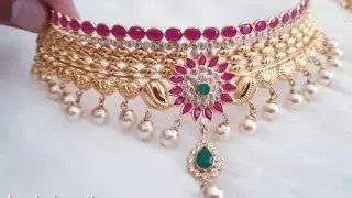 22 ct gold lightweight chokers collection with weight &adress details//bridal chokers collection