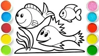 Fish coloring, painting & drowing for kids let's draw together child art 