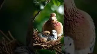 A mother dove and her two chicks symbolize nurturing and family bonds.#birds #owllove #smartbird