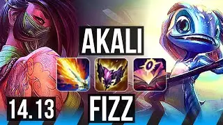AKALI vs FIZZ (MID) | 6 solo kills, Legendary, 600+ games, 10/3/5 | EUNE Diamond | 14.13