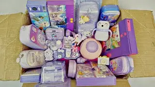 Purple stationery items asmr - password lock pencil box, piggy bank, lunch box, ballpen, pencils