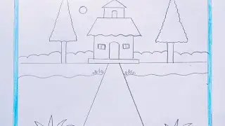 Beautiful Eyes Nature House Drawing II How to Draw House II Village Drawing Step by Step