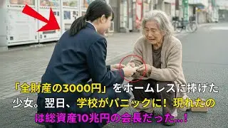 街で困り果てているお婆さんに全財産3000円を差し出した貧乏な女子学生。翌日、校門の前に黒塗りの高級車が現れて...
