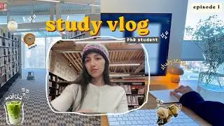 study vlog | productive 12-hr work day, cafe and library sessions, phd student