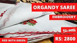 White Embroidery Saree with red flower organdy saree Rs: 3000 #video New year offer Don't miss out