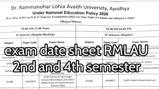 BA BSc BCom 2nd and 4th semester exam date sheet Dr Ram Manohar Lohia Avadh University