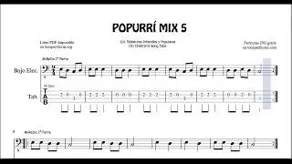 5 of 30 Popurri Mix Tab for Electric Bass C D E Notes Sobre un pino verde Llueve otra vez
