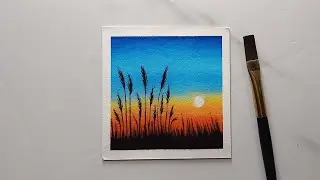 Easy & Satisfying Sunset Painting | Step-by-Step Gradient Sky | Viral Gradient Sky & Grass Painting