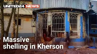 Kherson was under artillery attack from Russia. Damaged Civilian Infrastructure, people injured