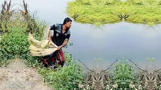 Vary Amazing Cast Net Fishing Video - Unique Fishing Skill - River Fishing Video With Net