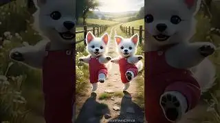 🐶❤️ Cute & Funny Dancing Puppy Twins in Red Overalls on a Sunny Countryside Path #shorts