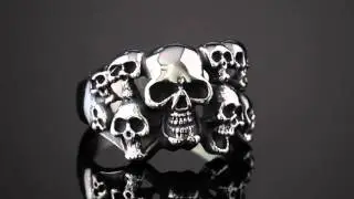 Men's Cluster Skull Ring In Antiqued Stainless Steel Sizes 9-16